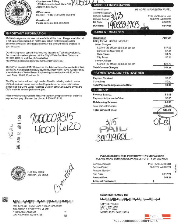 USA CITY OF JACKSON utility bill Word and PDF template